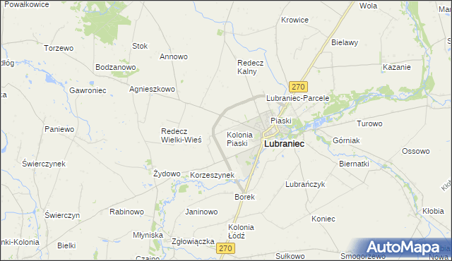 mapa Kolonia Piaski gmina Lubraniec, Kolonia Piaski gmina Lubraniec na mapie Targeo