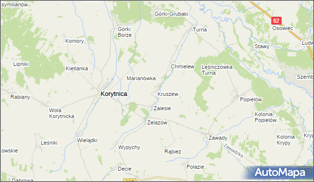 mapa Kruszew gmina Korytnica, Kruszew gmina Korytnica na mapie Targeo