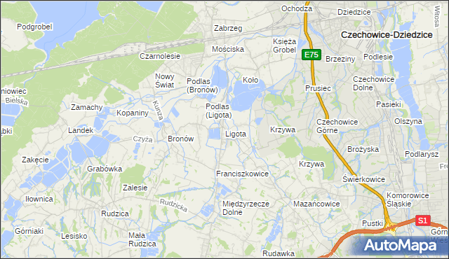 mapa Ligota gmina Czechowice-Dziedzice, Ligota gmina Czechowice-Dziedzice na mapie Targeo