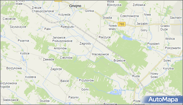 mapa Maciejowice gmina Gnojno, Maciejowice gmina Gnojno na mapie Targeo