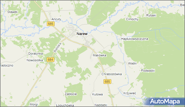 mapa Makówka gmina Narew, Makówka gmina Narew na mapie Targeo