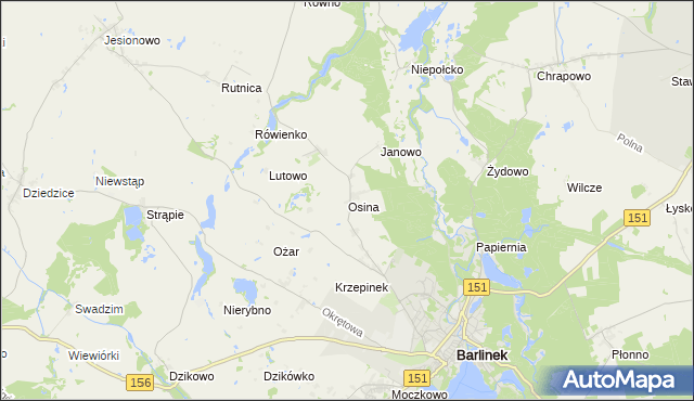 mapa Osina gmina Barlinek, Osina gmina Barlinek na mapie Targeo