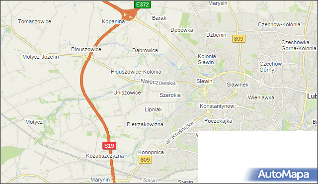 mapa Szerokie gmina Konopnica, Szerokie gmina Konopnica na mapie Targeo