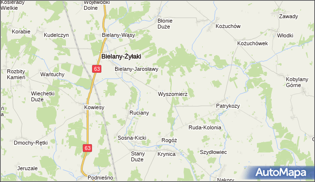 mapa Wyszomierz gmina Bielany, Wyszomierz gmina Bielany na mapie Targeo