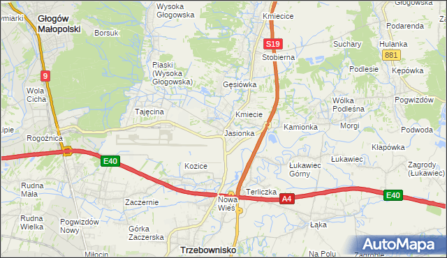 mapa Jasionka gmina Trzebownisko, Jasionka gmina Trzebownisko na mapie Targeo