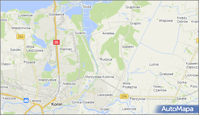 mapa Rudzica gmina Kramsk, Rudzica gmina Kramsk na mapie Targeo