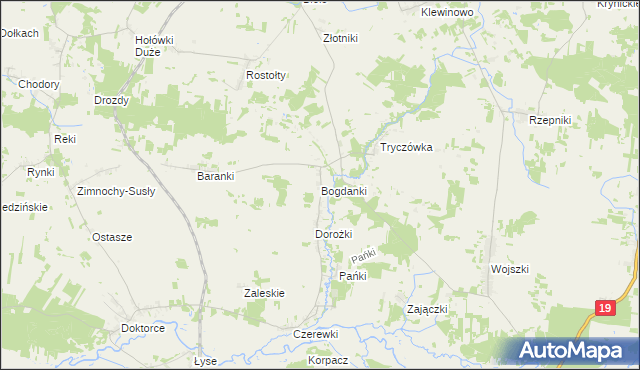 mapa Bogdanki gmina Juchnowiec Kościelny, Bogdanki gmina Juchnowiec Kościelny na mapie Targeo