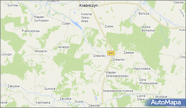 mapa Drewniki gmina Kraśniczyn, Drewniki gmina Kraśniczyn na mapie Targeo