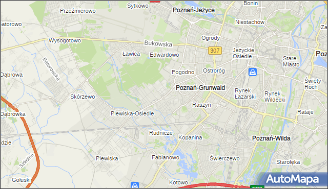 mapa Grunwald gmina Poznań, Grunwald gmina Poznań na mapie Targeo