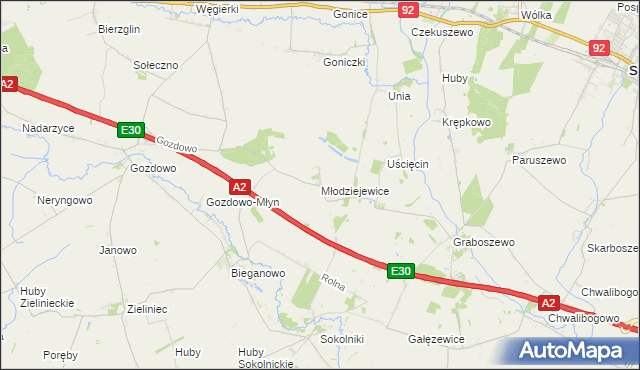 mapa Młodziejewice, Młodziejewice na mapie Targeo