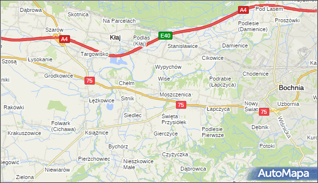 mapa Moszczenica gmina Bochnia, Moszczenica gmina Bochnia na mapie Targeo