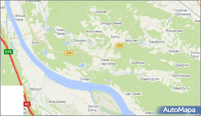 mapa Osiek nad Wisłą, Osiek nad Wisłą na mapie Targeo