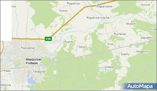 mapa Sitno gmina Międzyrzec Podlaski, Sitno gmina Międzyrzec Podlaski na mapie Targeo