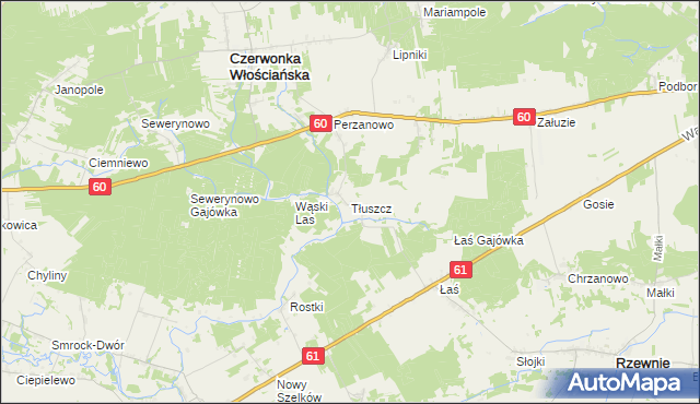 mapa Tłuszcz gmina Czerwonka, Tłuszcz gmina Czerwonka na mapie Targeo