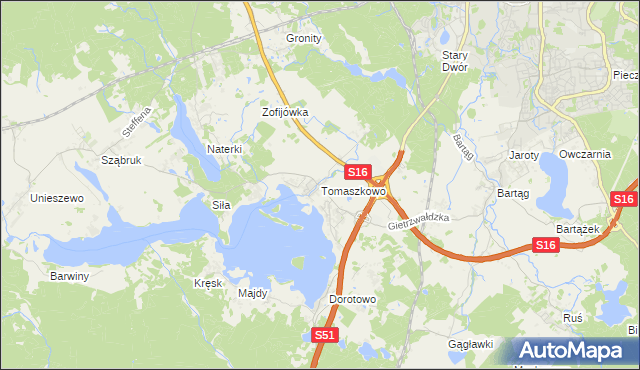 mapa Tomaszkowo, Tomaszkowo na mapie Targeo