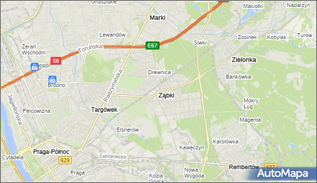 mapa Ząbki powiat wołomiński, Ząbki powiat wołomiński na mapie Targeo