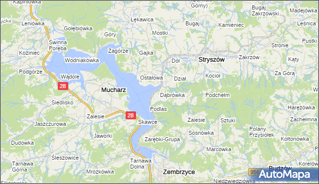 mapa Dąbrówka gmina Stryszów, Dąbrówka gmina Stryszów na mapie Targeo