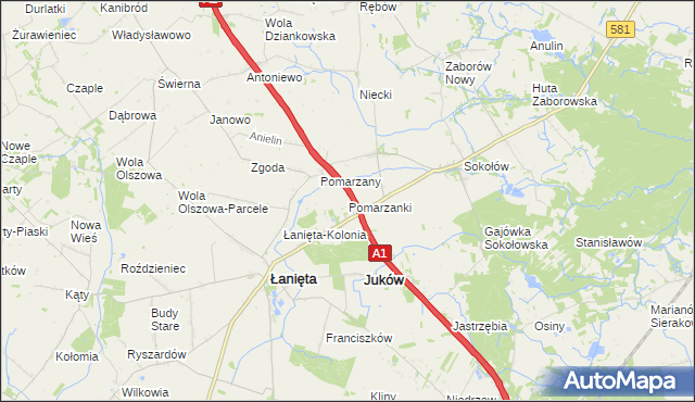 mapa Pomarzanki gmina Gostynin, Pomarzanki gmina Gostynin na mapie Targeo