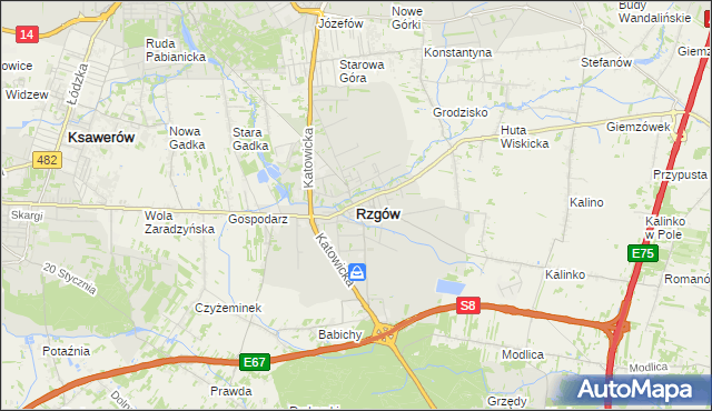 mapa Rzgów powiat łódzki wschodni, Rzgów powiat łódzki wschodni na mapie Targeo