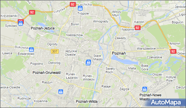 mapa Stare Miasto gmina Poznań, Stare Miasto gmina Poznań na mapie Targeo