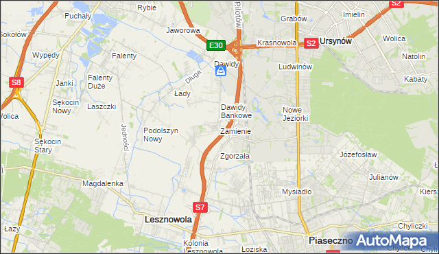 mapa Zamienie gmina Lesznowola, Zamienie gmina Lesznowola na mapie Targeo