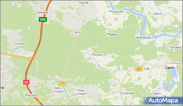 mapa Przytok gmina Zabór, Przytok gmina Zabór na mapie Targeo