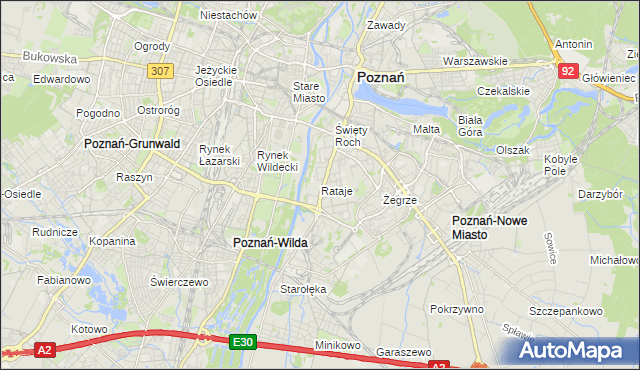 mapa Rataje gmina Poznań, Rataje gmina Poznań na mapie Targeo
