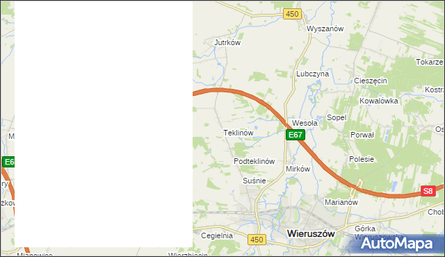 mapa Teklinów gmina Wieruszów, Teklinów gmina Wieruszów na mapie Targeo