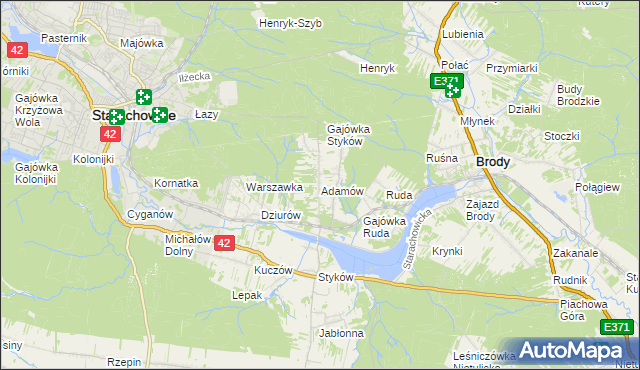 mapa Adamów gmina Brody, Adamów gmina Brody na mapie Targeo