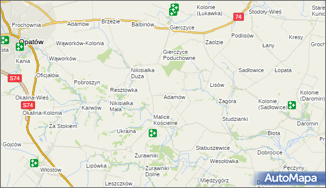mapa Adamów gmina Lipnik, Adamów gmina Lipnik na mapie Targeo