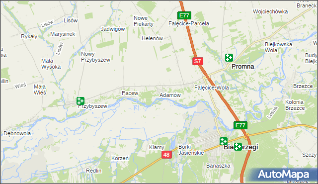 mapa Adamów gmina Promna, Adamów gmina Promna na mapie Targeo