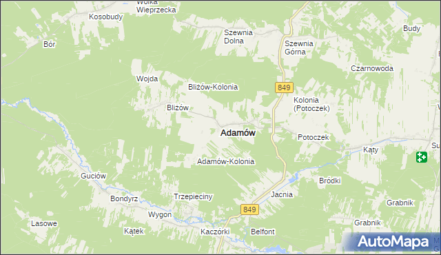 mapa Adamów powiat zamojski, Adamów powiat zamojski na mapie Targeo