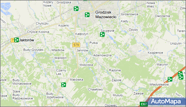 mapa Adamowizna gmina Grodzisk Mazowiecki, Adamowizna gmina Grodzisk Mazowiecki na mapie Targeo