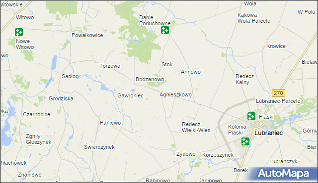 mapa Agnieszkowo gmina Lubraniec, Agnieszkowo gmina Lubraniec na mapie Targeo