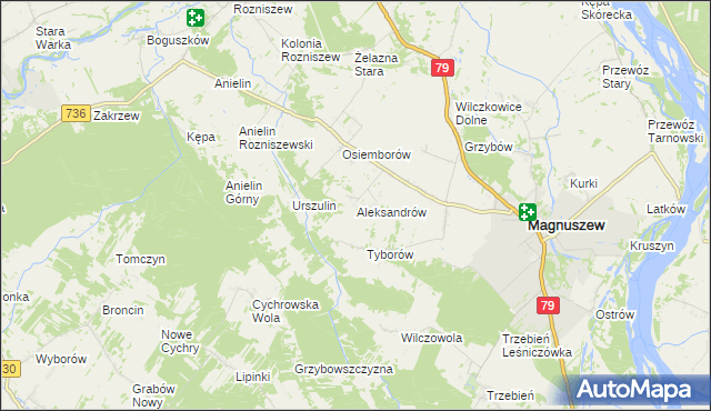 mapa Aleksandrów gmina Magnuszew, Aleksandrów gmina Magnuszew na mapie Targeo