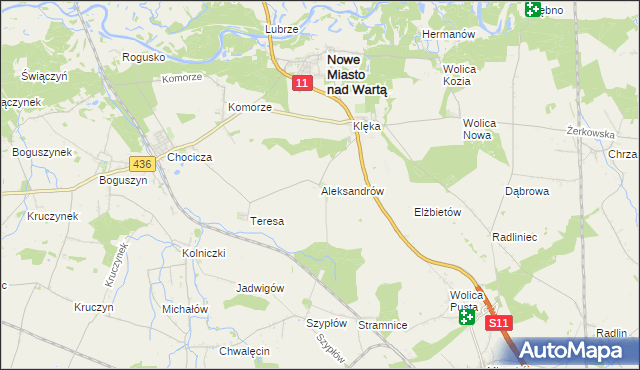 mapa Aleksandrów gmina Nowe Miasto nad Wartą, Aleksandrów gmina Nowe Miasto nad Wartą na mapie Targeo