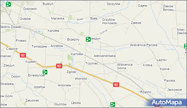 mapa Aleksandrówka gmina Żychlin, Aleksandrówka gmina Żychlin na mapie Targeo