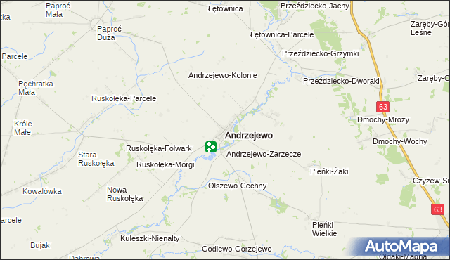 mapa Andrzejewo powiat ostrowski, Andrzejewo powiat ostrowski na mapie Targeo
