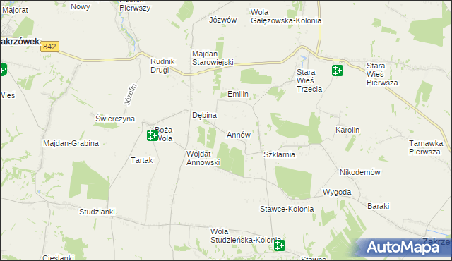 mapa Annów gmina Zakrzew, Annów gmina Zakrzew na mapie Targeo