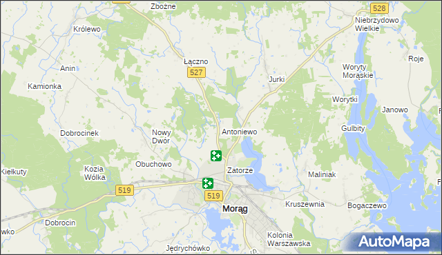 mapa Antoniewo gmina Morąg, Antoniewo gmina Morąg na mapie Targeo