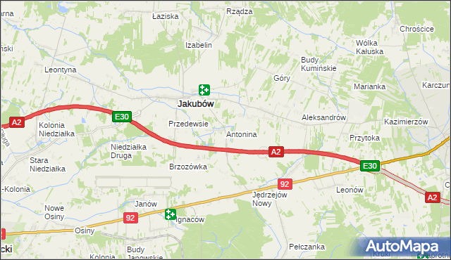 mapa Antonina gmina Jakubów, Antonina gmina Jakubów na mapie Targeo