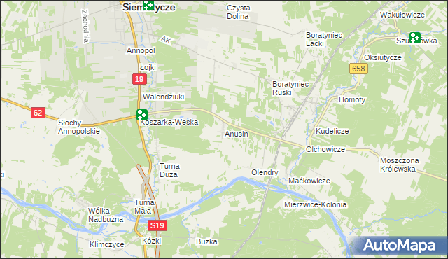 mapa Anusin gmina Siemiatycze, Anusin gmina Siemiatycze na mapie Targeo