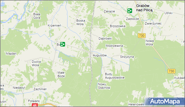 mapa Augustów gmina Grabów nad Pilicą, Augustów gmina Grabów nad Pilicą na mapie Targeo