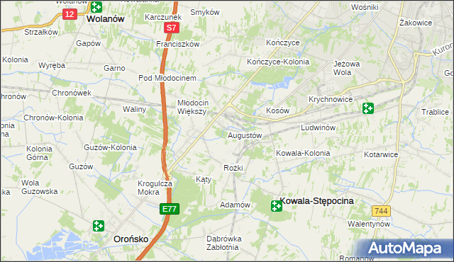 mapa Augustów gmina Kowala, Augustów gmina Kowala na mapie Targeo