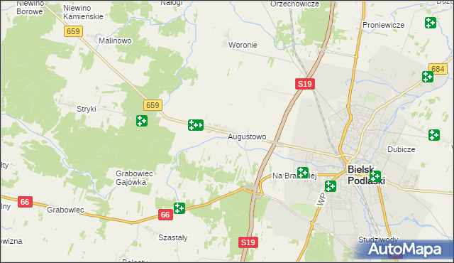 mapa Augustowo gmina Bielsk Podlaski, Augustowo gmina Bielsk Podlaski na mapie Targeo