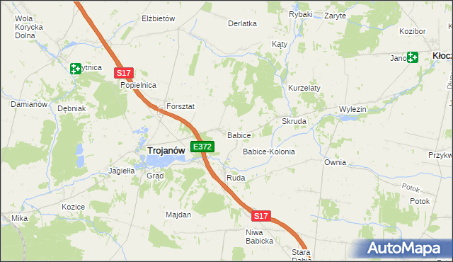 mapa Babice gmina Trojanów, Babice gmina Trojanów na mapie Targeo