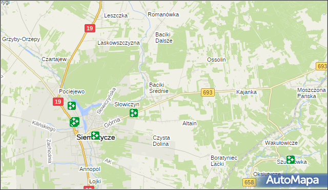 mapa Baciki Bliższe, Baciki Bliższe na mapie Targeo