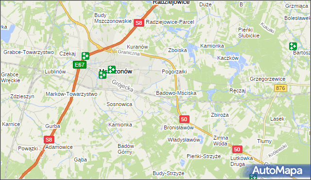 mapa Badowo-Mściska, Badowo-Mściska na mapie Targeo