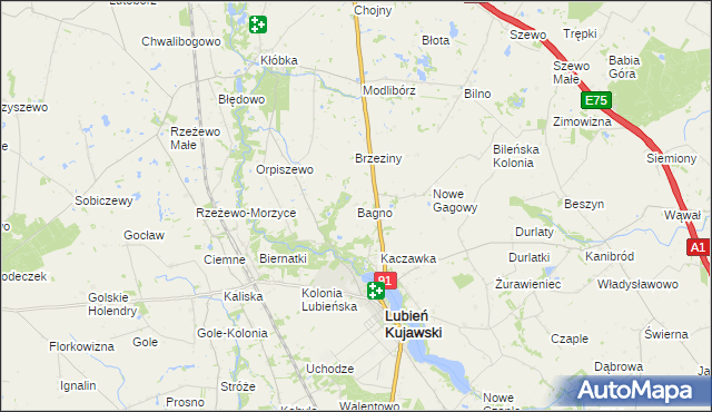 mapa Bagno gmina Lubień Kujawski, Bagno gmina Lubień Kujawski na mapie Targeo