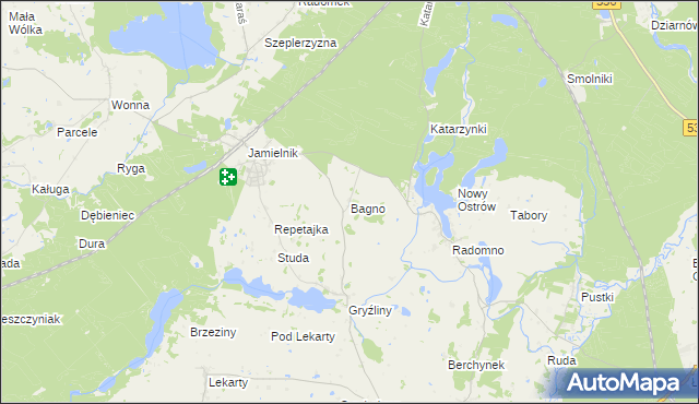 mapa Bagno gmina Nowe Miasto Lubawskie, Bagno gmina Nowe Miasto Lubawskie na mapie Targeo